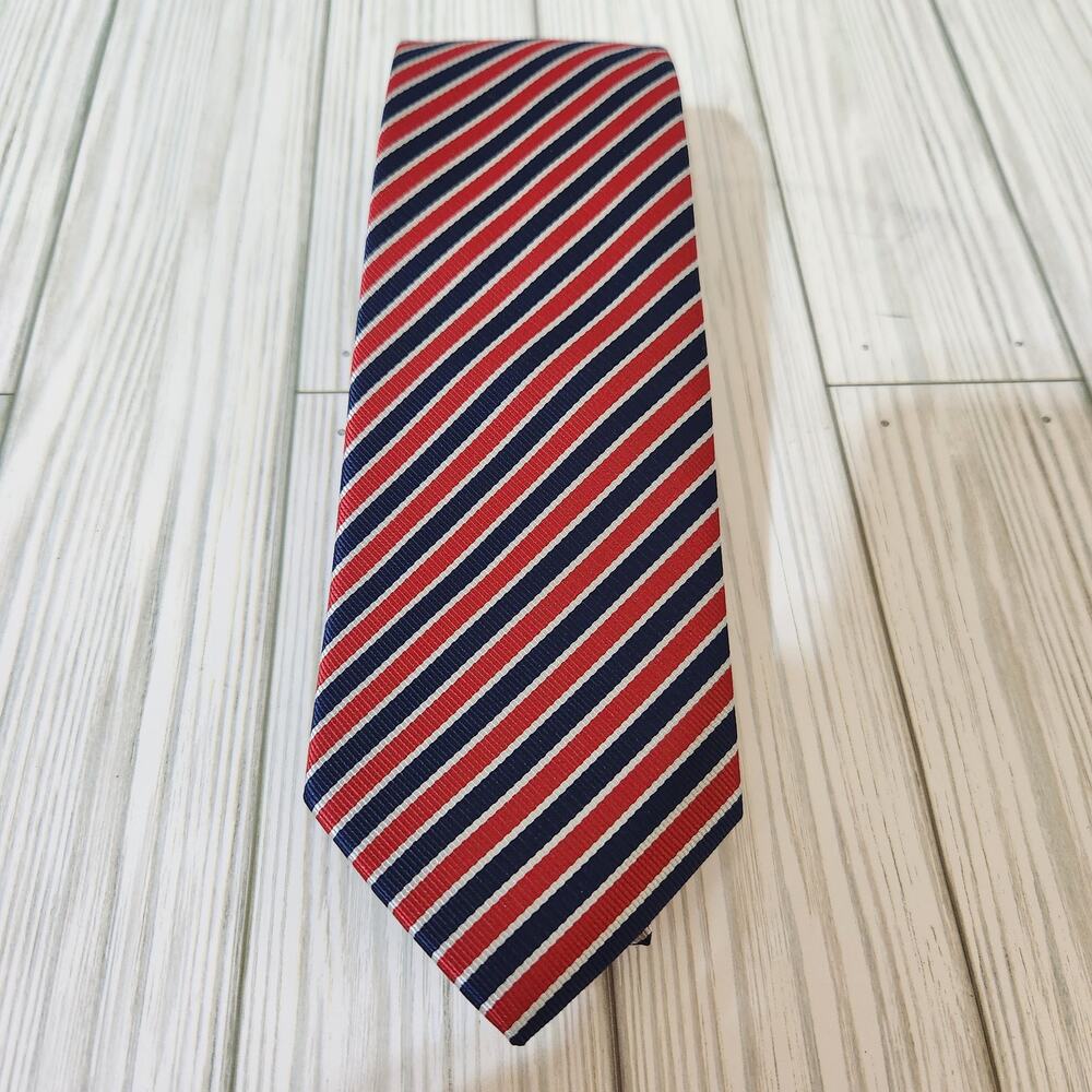 NWT Barry Wang Red Navy Stripe Classic Men's Tie